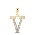 10K Rose Gold Round Diamond Initial V Letter Pendent 1/20 Cttw