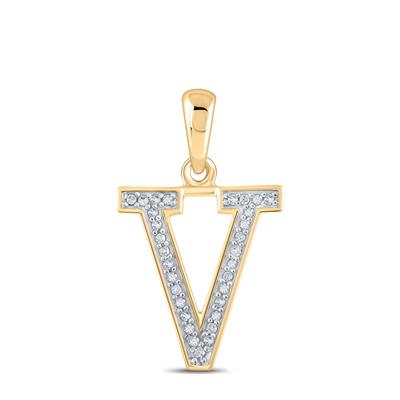 10K Rose Gold Round Diamond Initial V Letter Pendent 1/20 Cttw