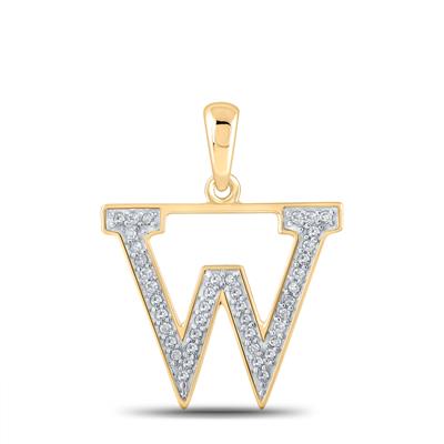 10K Rose Gold Round Diamond Initial W Letter Pendent 1/12 Cttw