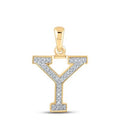 10K Rose Gold Round Diamond Initial Y Letter Pendant 1/12 Cttw