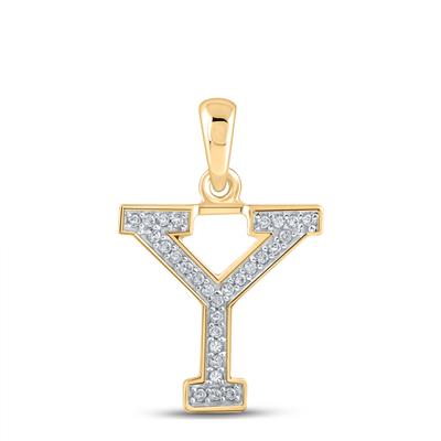 10K Rose Gold Round Diamond Initial Y Letter Pendant 1/12 Cttw