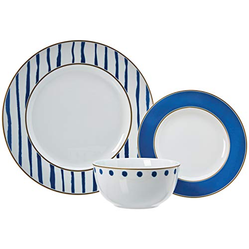 18-Piece Dinnerware Set - Blue Accent, Service for 6 - EK CHIC HOME