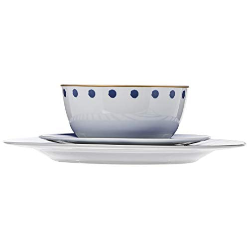 18-Piece Dinnerware Set - Blue Accent, Service for 6 - EK CHIC HOME