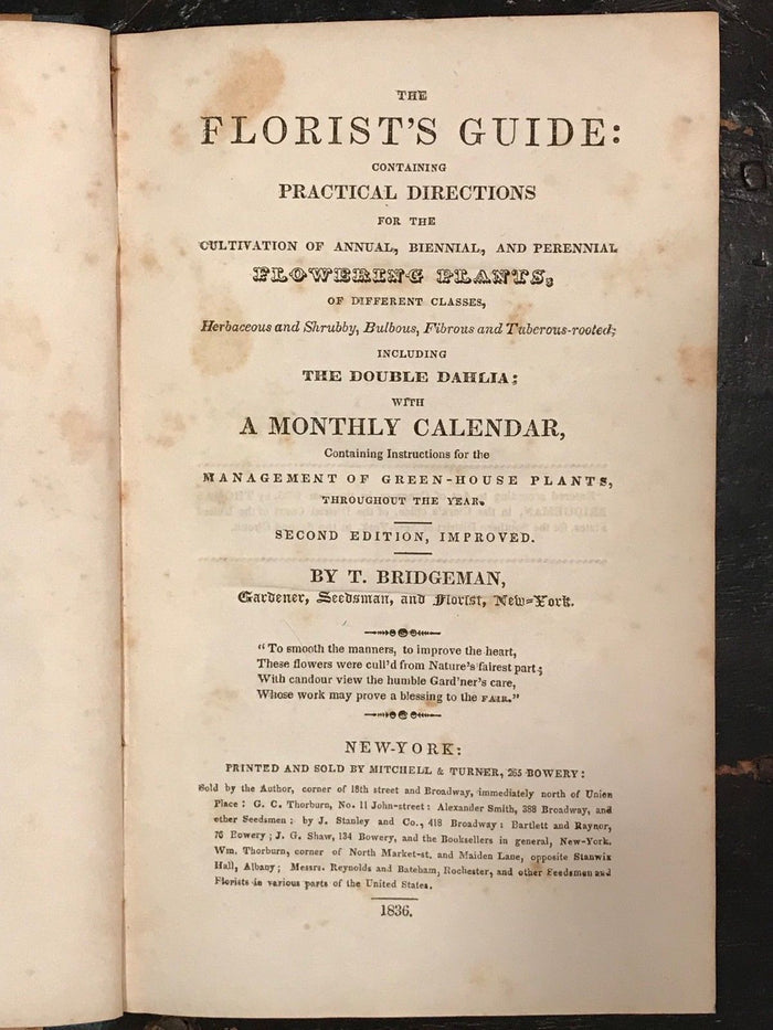 1836 - THE FLORIST'S GUIDE: Directions For Floral Cultivation - Thomas Bridgeman