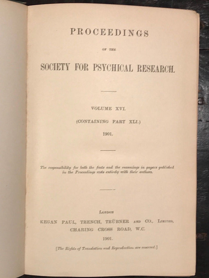 1901 - SOCIETY FOR PSYCHICAL RESEARCH - TRANCE, TELEPATHY - JAMES HYSLOP, OCCULT