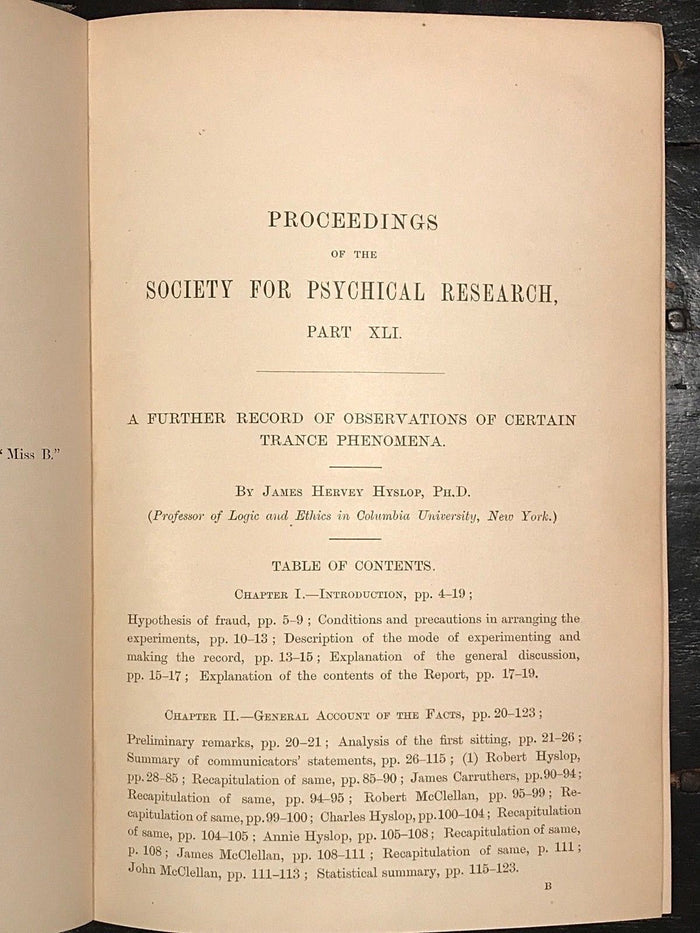 1901 - SOCIETY FOR PSYCHICAL RESEARCH - TRANCE, TELEPATHY - JAMES HYSLOP, OCCULT