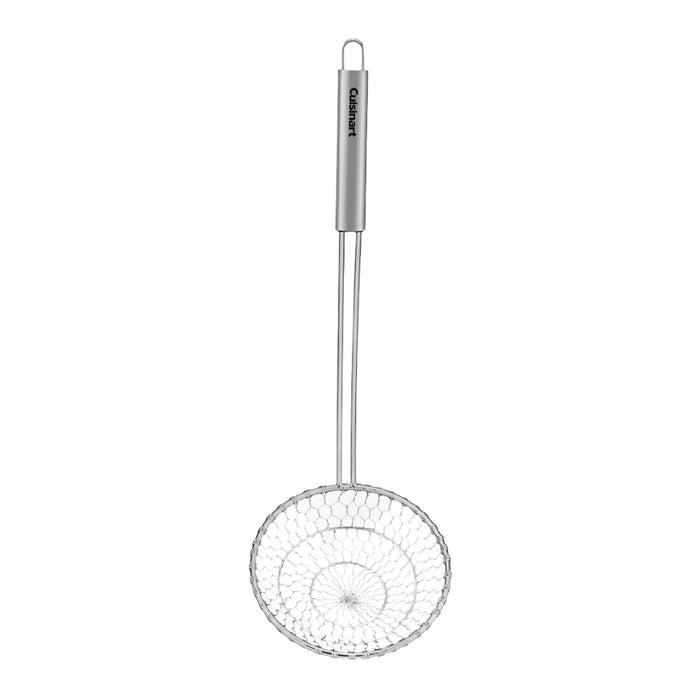 Cuisinart 5-inch spider strainer with fine mesh for draining pasta, vegetables, and frying oil in the kitchen.
