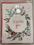Christmas thank you card featuring festive greens and wreath design by Gina B Designs, on holiday-themed paper goods.