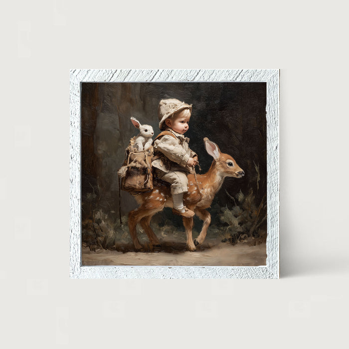 A Boy with his Forest Friends - Framed Art