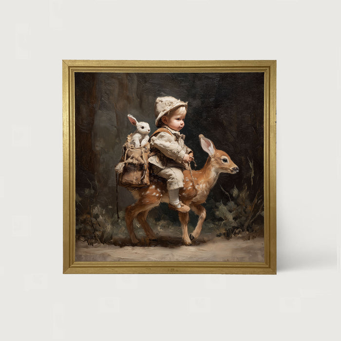 A Boy with his Forest Friends - Framed Art
