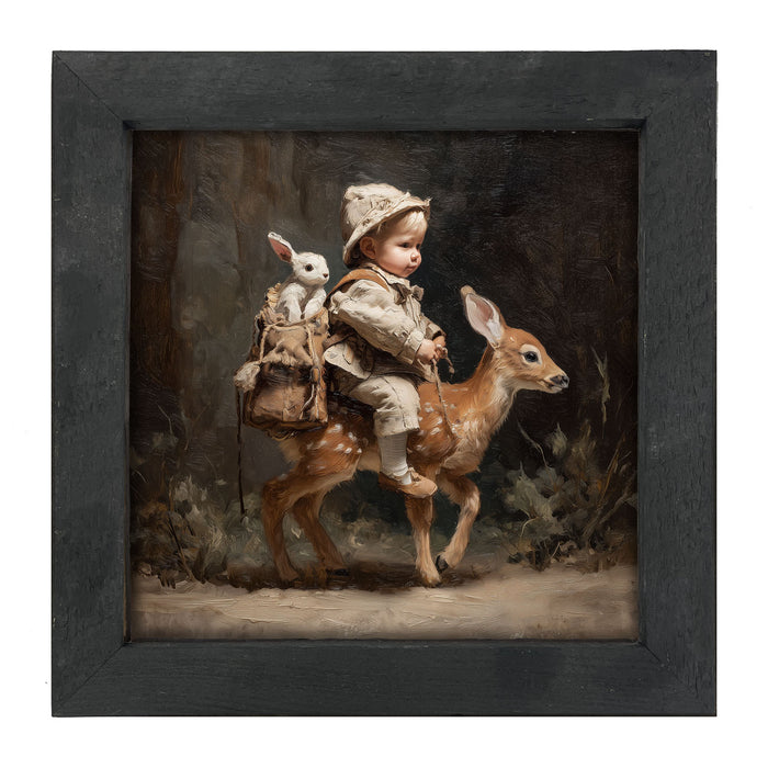 A Boy with his Forest Friends - Framed Art