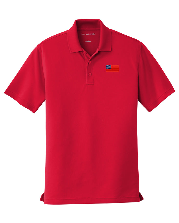 American Flag UV Micro-Mesh Polo Shirt-Red