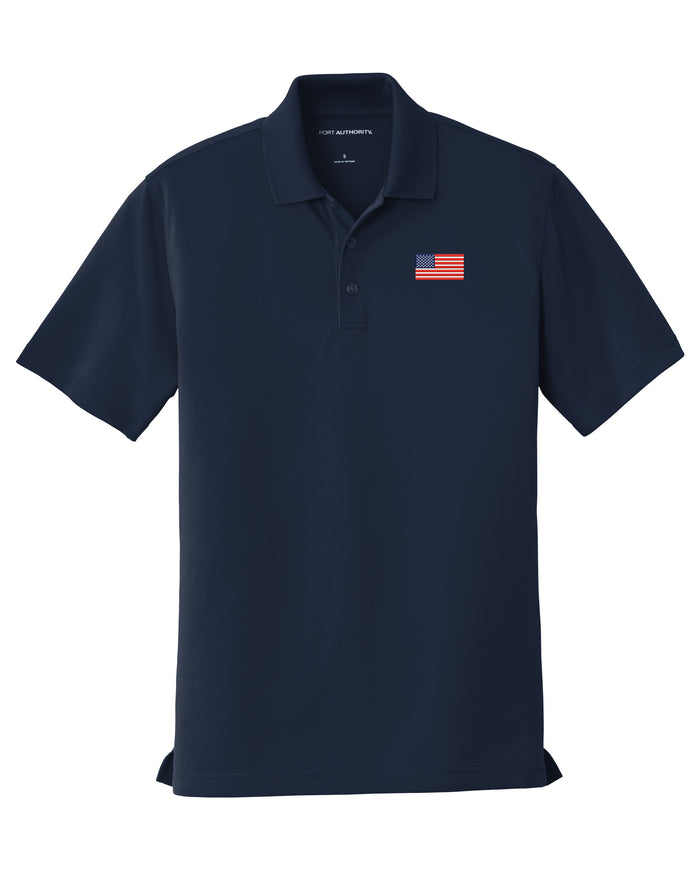 American Flag UV Micro-Mesh Polo Shirt- Navy