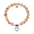 Amethyst Citrine Gemstone Bracelet with Family Heart Cutout Sterling Silver Charm