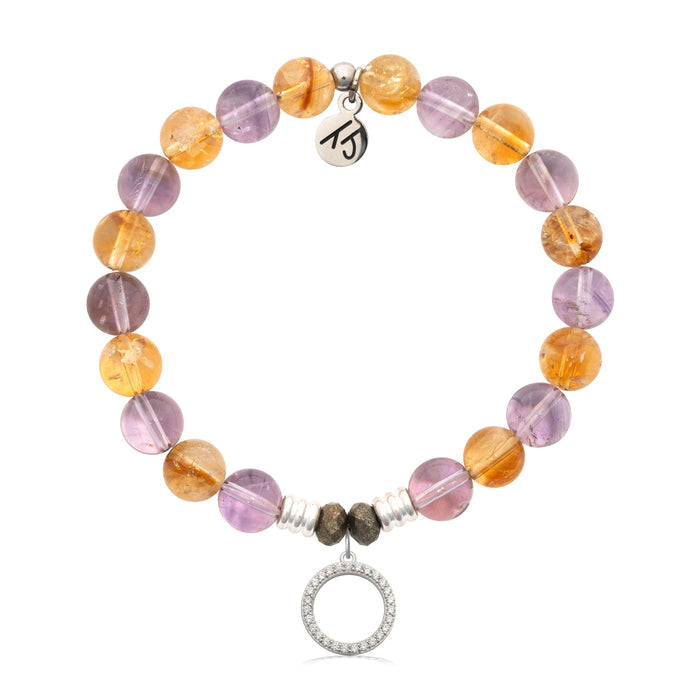 Amethyst Citrine Gemstone Bracelet with Good Karma Sterling Silver Charm