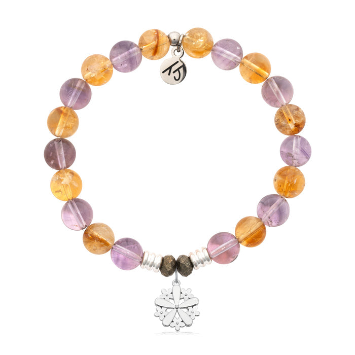 Amethyst Citrine Gemstone Bracelet with Thank You Flower Sterling Silver Charm