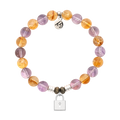 Amethyst Citrine Gemstone Bracelet with Unbreakable Friendship Sterling Silver Charm