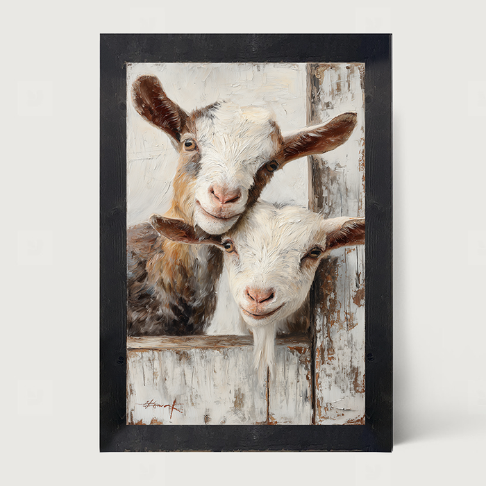 Animal Buddies - Curious Goats - Framed Art