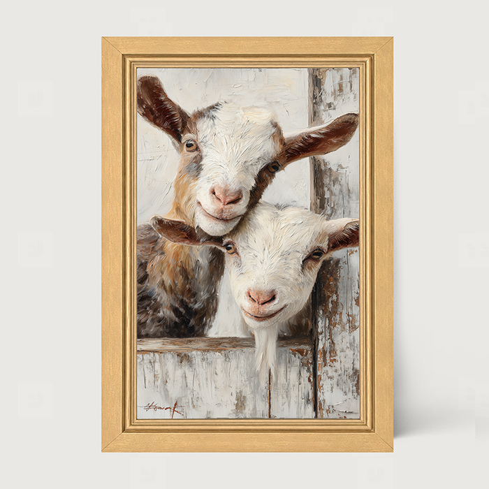 Animal Buddies - Curious Goats - Framed Art
