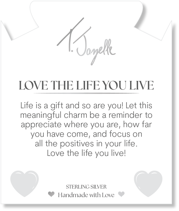 Aqua Fire Agate Gemstone Bracelet with Love the Life You Live Sterling Silver Charm