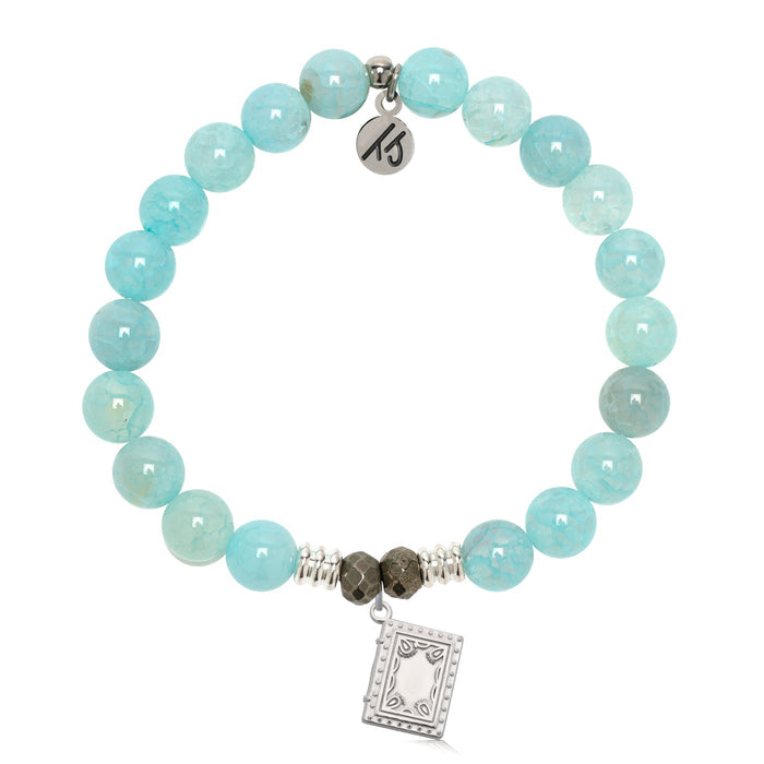 Aqua Fire Agate Gemstone Bracelet with Memories Sterling Silver Charm