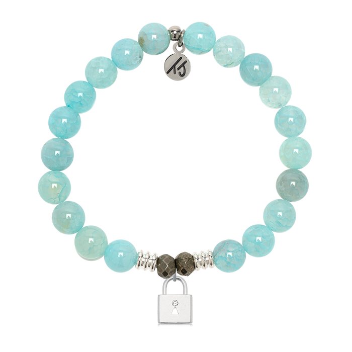 Aqua Fire Agate Gemstone Bracelet with Unbreakable Friendship Sterling Silver Charm