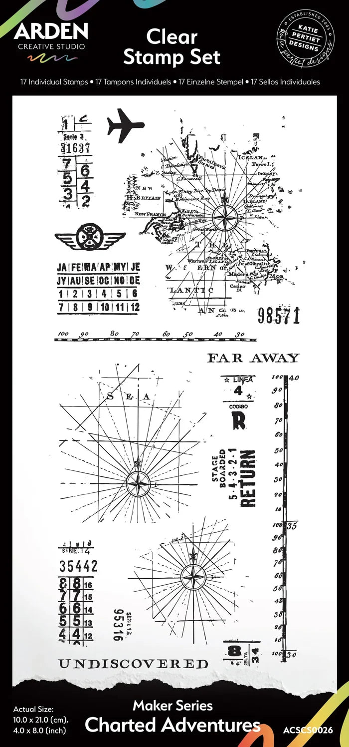Arden Creative Studio Maker Series Charted Adventures 4in x 8in Clear Stamp Set