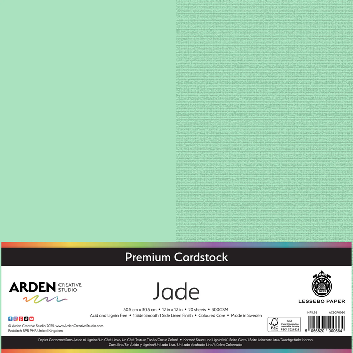 Arden Creative Studio Premium Cardstock Jade 12in x 12in 300gsm 20 Pack