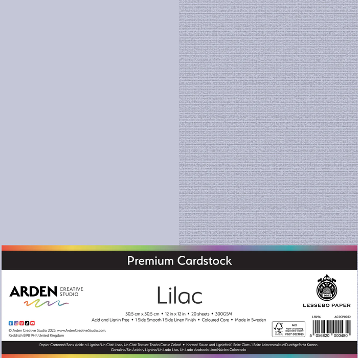 Arden Creative Studio Premium Cardstock Lilac 12in x 12in 300gsm 20 Pack