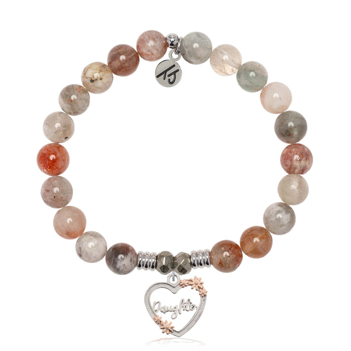 Arusha Agate Gemstone Bracelet with Heart Daughter Sterling Silver Charm