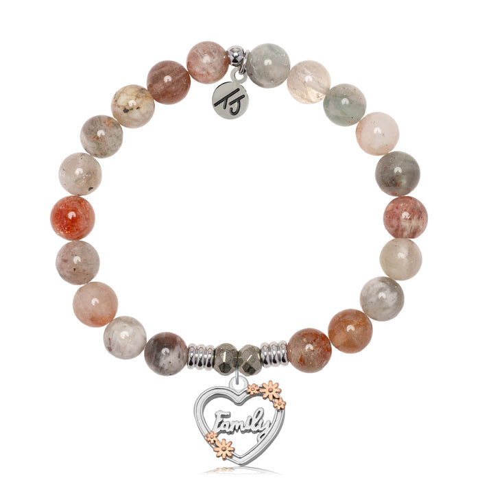 Arusha Agate Gemstone Bracelet with Heart Family Sterling Silver Charm