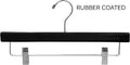 Black Rubberized Wooden Pant Hanger with Adjustable Cushion Clips, Rubber Coated Bottom Hangers with Chrome Swivel Hook (Set of 100) by The Great American Hanger Company