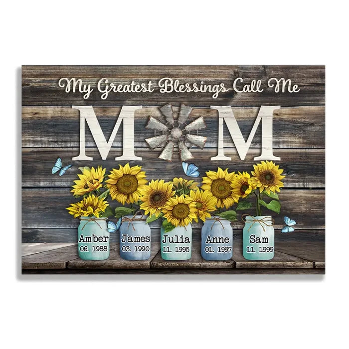Blessings Call Me Mom - Personalized Canvas, Gift