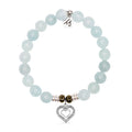 Blue Aquamarine Gemstone Bracelet with Family Heart Cutout Sterling Silver Charm