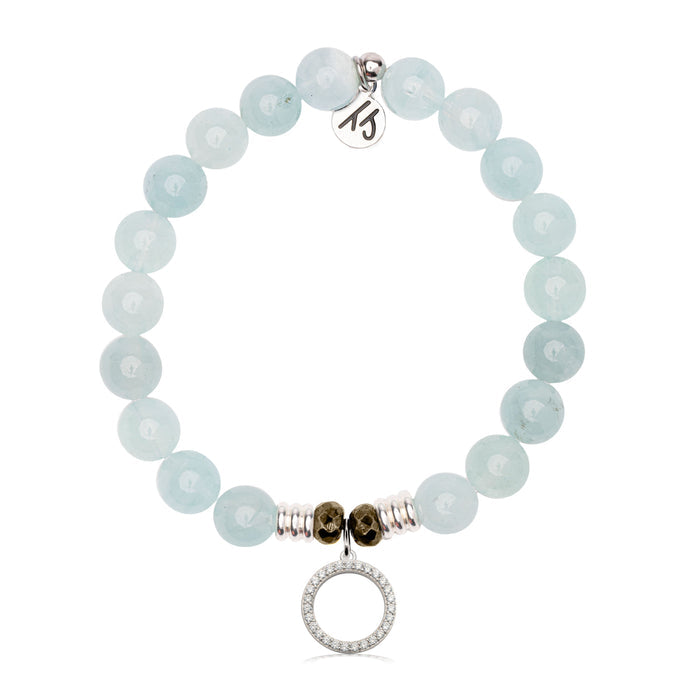 Blue Aquamarine Gemstone Bracelet with Good Karma Sterling Silver Charm