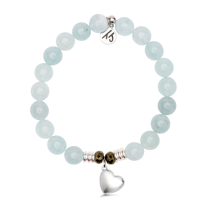 Blue Aquamarine Gemstone Bracelet with Love the Life You Live Sterling Silver Charm