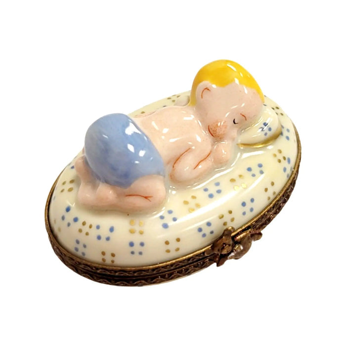 Blue Baby Dream Limoges box, hand-painted porcelain made in France