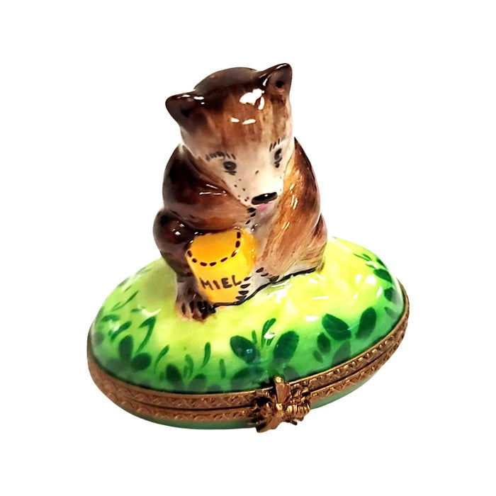 Brown Bear With Honey Limoges box, hand-painted porcelain made in France