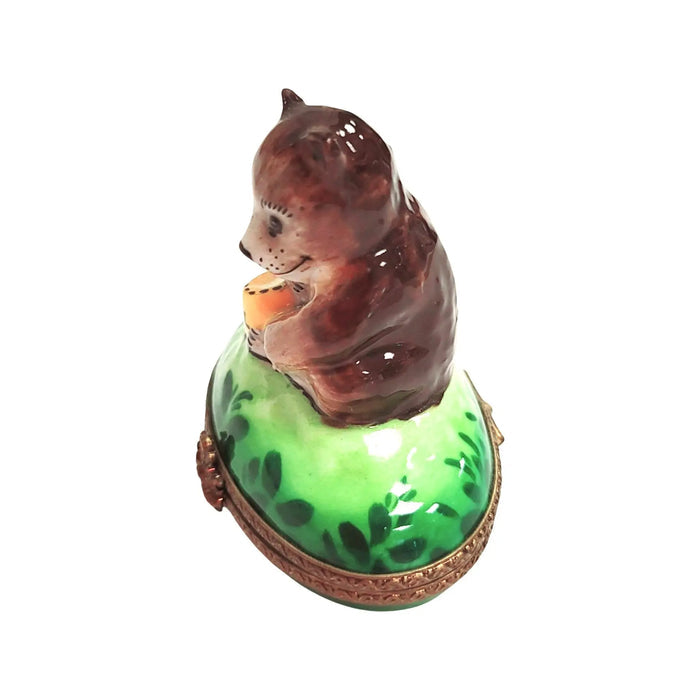 Brown Bear With Honey Limoges box shown from another angle
