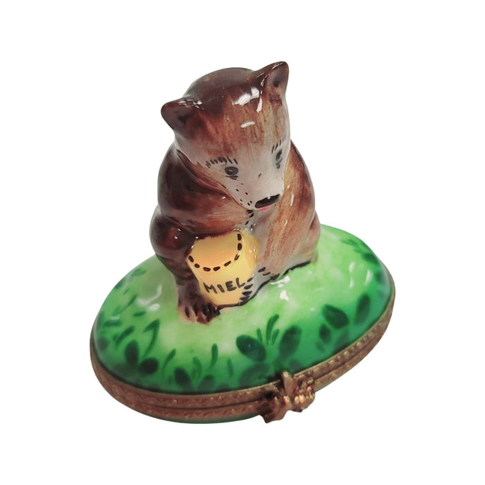 Another view of the Brown Bear With Honey Limoges trinket box