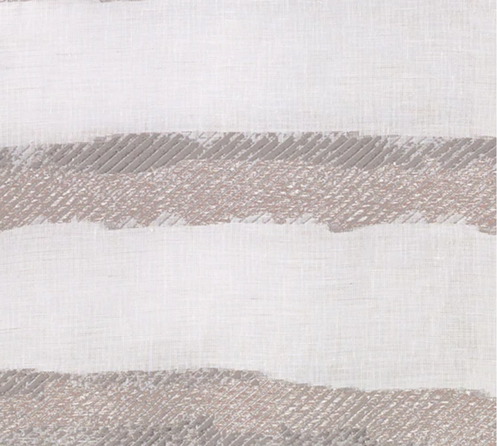 The Bodrum Brushstroke Napkin Silver Set of 4 showcases linen polyester napkins with light grey and off-white horizontal stripes, featuring a textured, woven look for subtle visual depth.