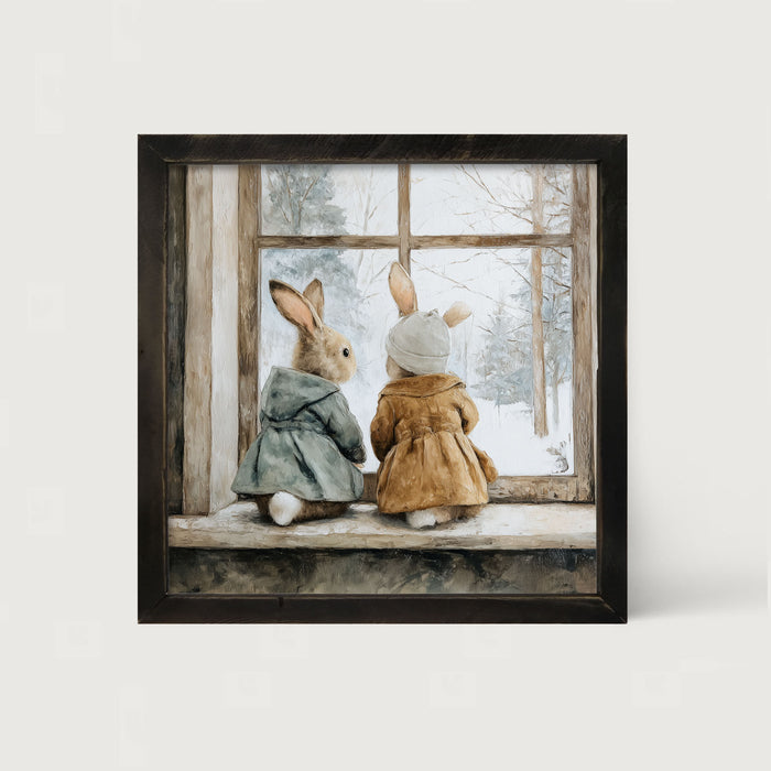 Bunnies Watching a Snowfall