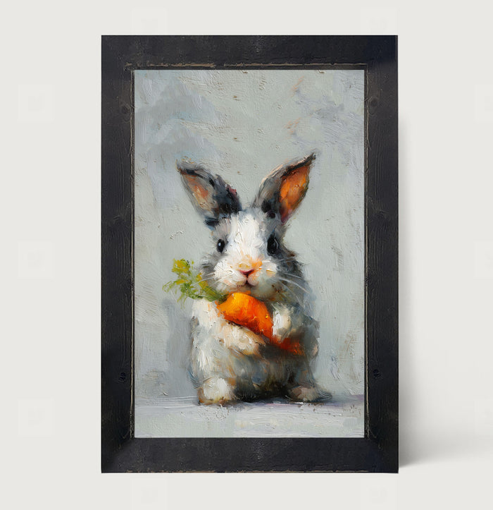 Bunny holding Carrot - Framed Art
