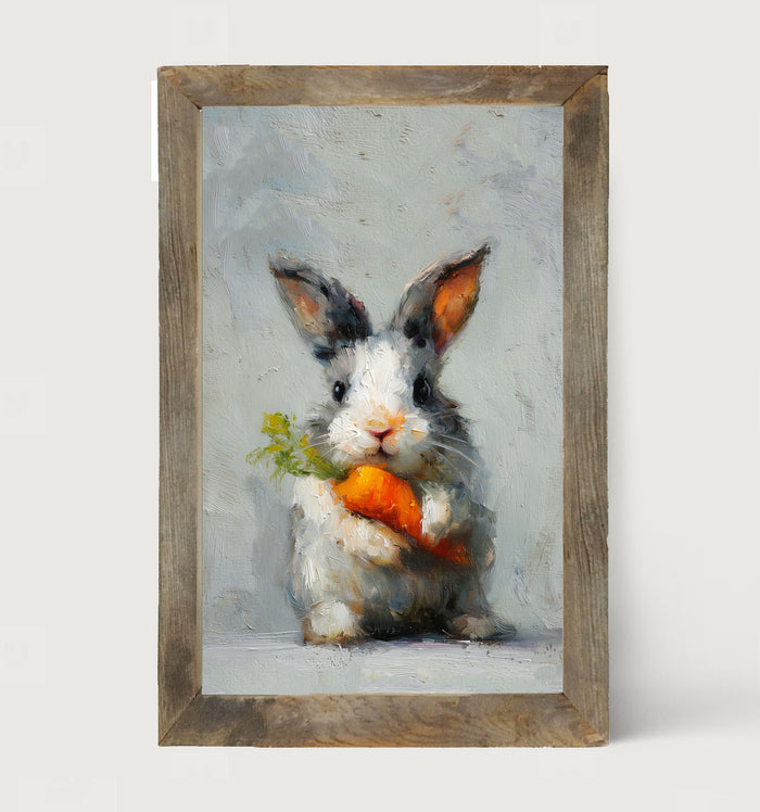 Bunny holding Carrot - Framed Art