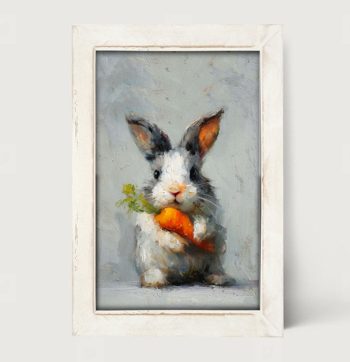 Bunny holding Carrot - Framed Art