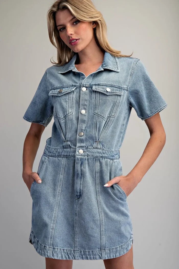 Button Down Collared Mini Dress