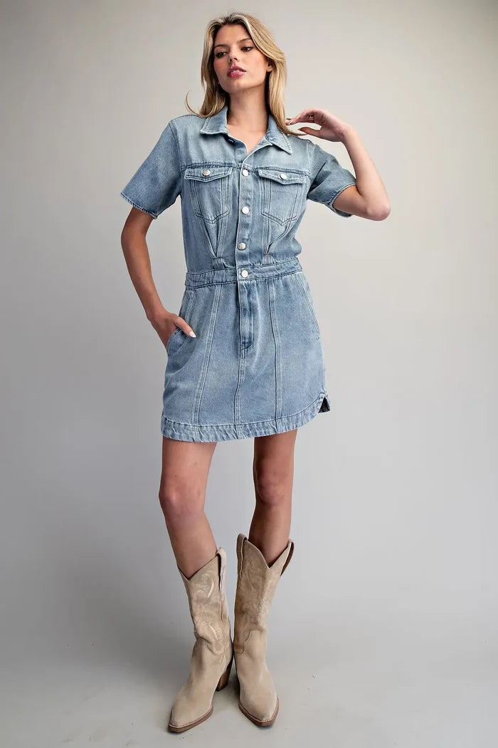 Button Down Collared Mini Dress