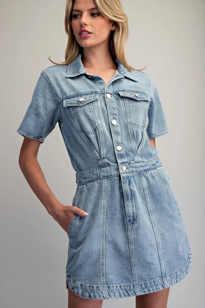 Button Down Collared Mini Dress