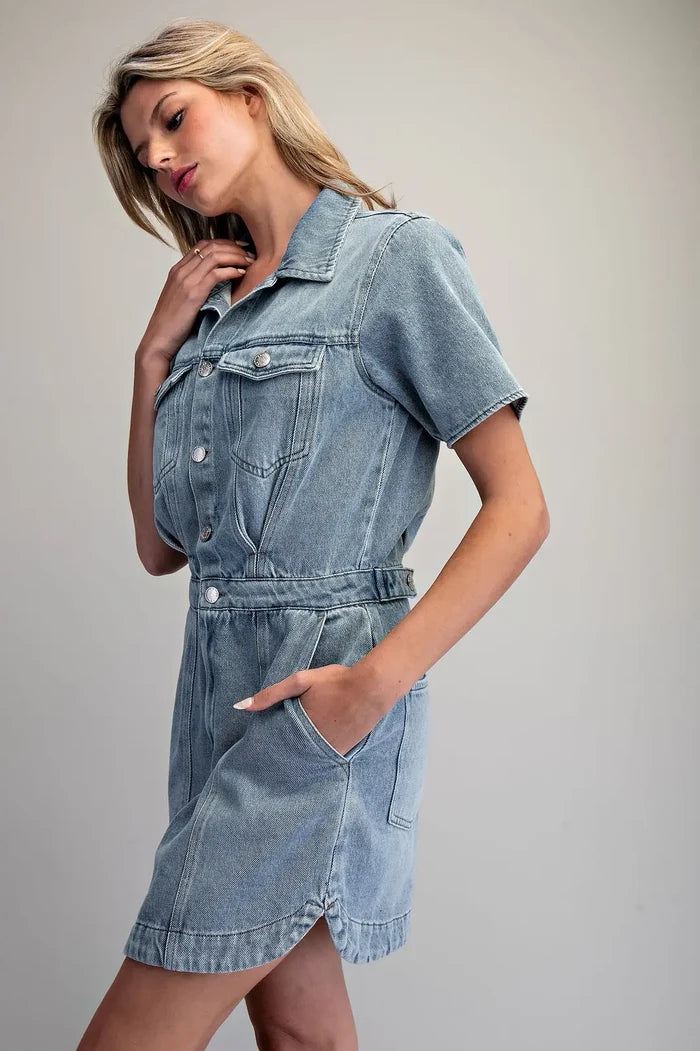 Button Down Collared Mini Dress