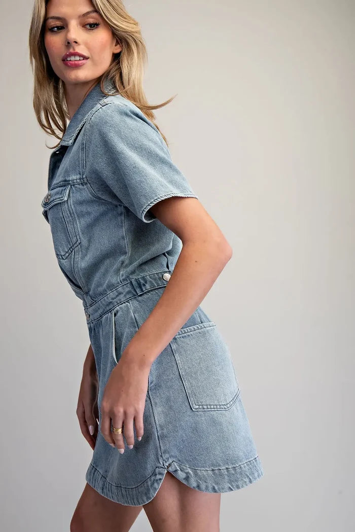 Button Down Collared Mini Dress